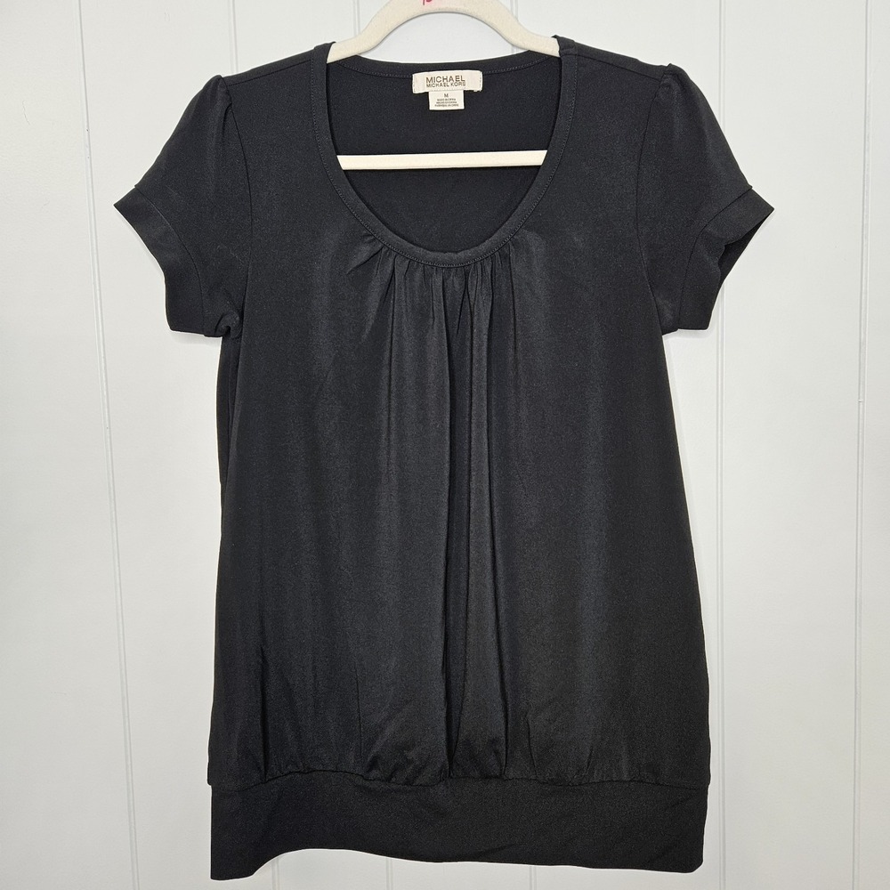 Michael Kors Short Sleeve Black Dressy Or Casual‎ Top Shirt Silky Size  Medium